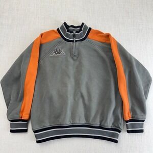 Vintage Kappa Quarter Zip Fleece Sweatshirt Gray Orange Colorblock Logo Large